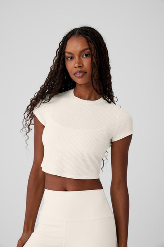 RIBBED SEA COAST CROPPED SHORT SLEEVE
