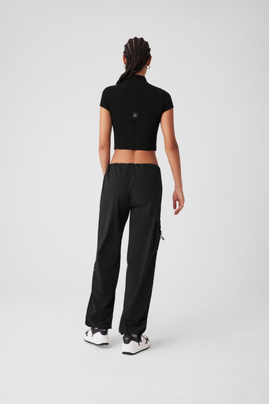 WELLNESS RIB MOCK NECK POLISHED SHORT SLEEVE