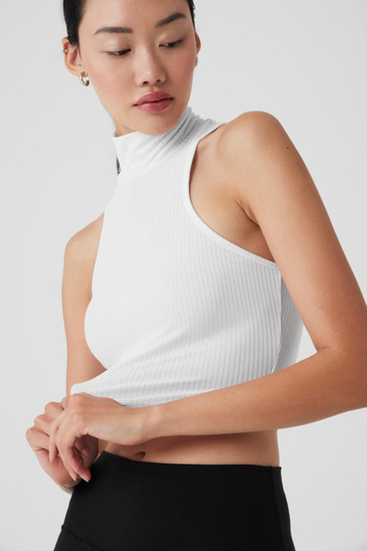 RIBBED SEA COAST CROPPED TURTLE NECK TANK