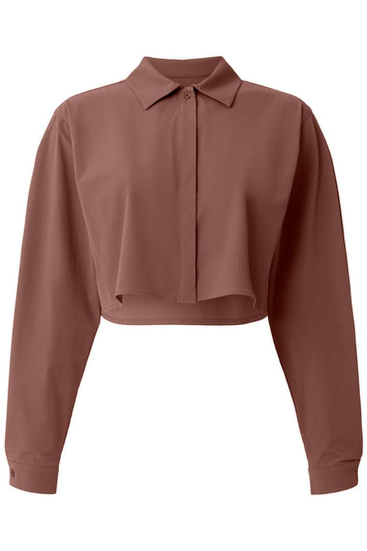 CROPPED TAKE ME OUT BUTTON UP