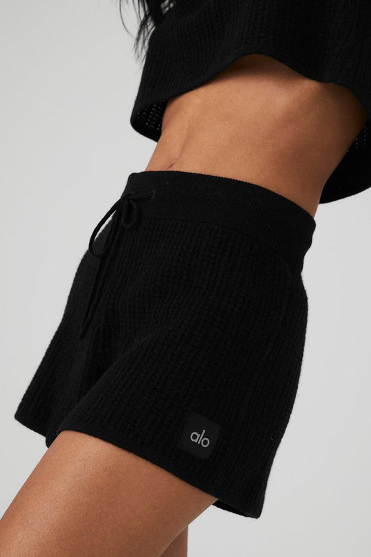 CASHMERE HIGH-WAIST PLUSH WAFFLE SHRT